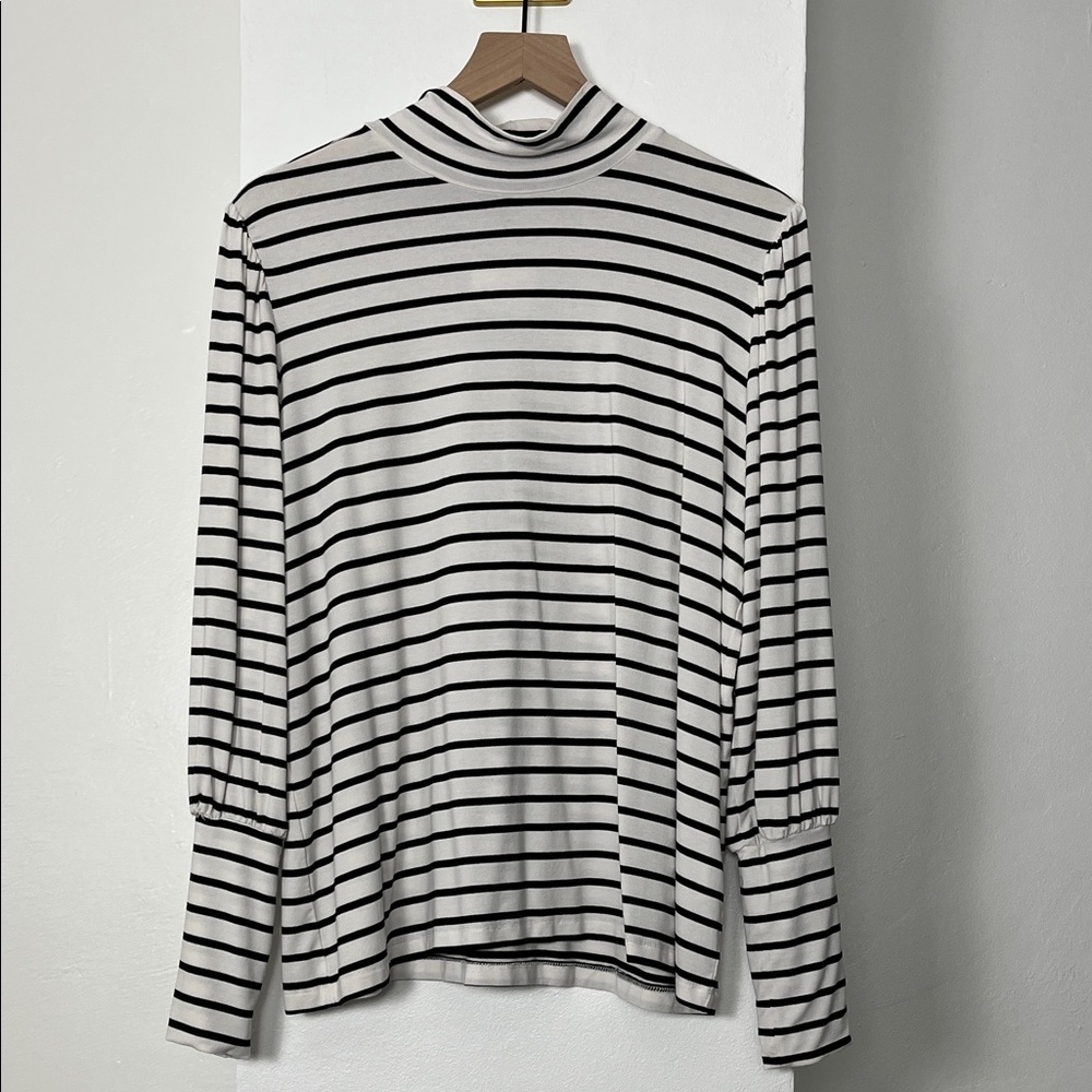 Eloquii Black and White Striped Long Sleeve Top